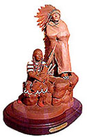 Bronze Sculpture of an Indian family with antique beads