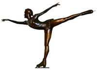 Bronze sculpture of an ice skater embellished with small diamonds